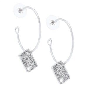 Christian Dior Silver Heart Embellished Rhinestones Hoop Earrings